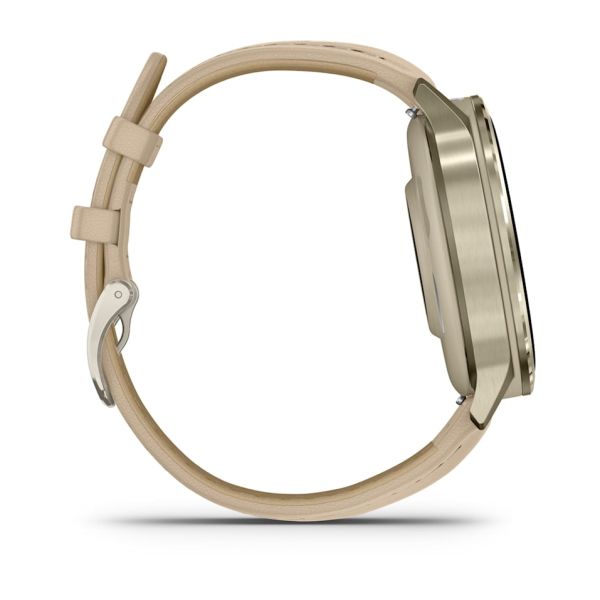 Montre Garmin Venu 4 - 41 mm Lunar Gold bracelet cuir beige + silicone ivoire
