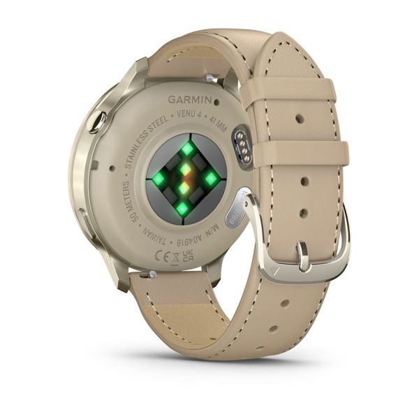 Montre Garmin Venu 4 - 41 mm Lunar Gold bracelet cuir beige + silicone ivoire