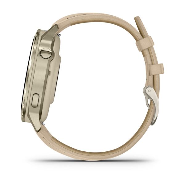Montre Garmin Venu 4 - 41 mm Lunar Gold bracelet cuir beige + silicone ivoire