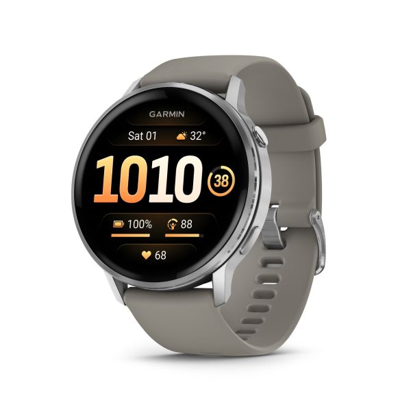 Montre Garmin Venu 4 - 45 mm Silver Bracelet en silicone Gris