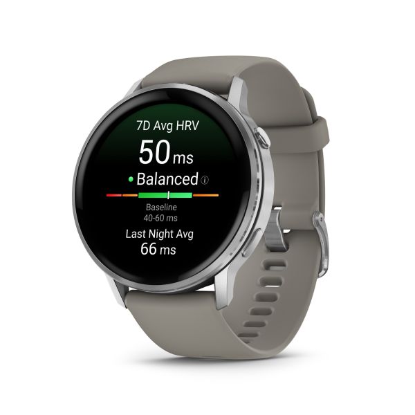 Montre Garmin Venu 4 - 45 mm Silver Bracelet en silicone Gris