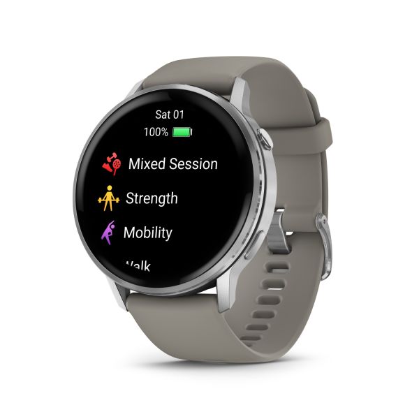 Montre Garmin Venu 4 - 45 mm Silver Bracelet en silicone Gris