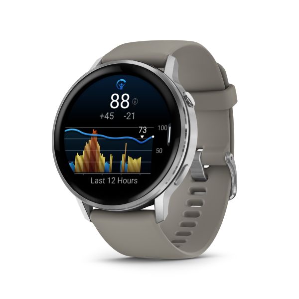 Montre Garmin Venu 4 - 45 mm Silver Bracelet en silicone Gris
