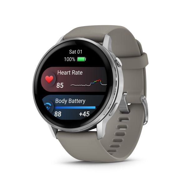 Montre Garmin Venu 4 - 45 mm Silver Bracelet en silicone Gris