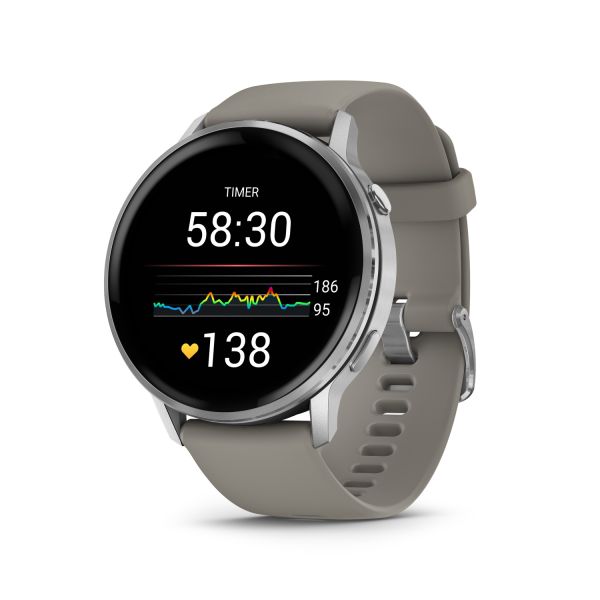 Montre Garmin Venu 4 - 45 mm Silver Bracelet en silicone Gris