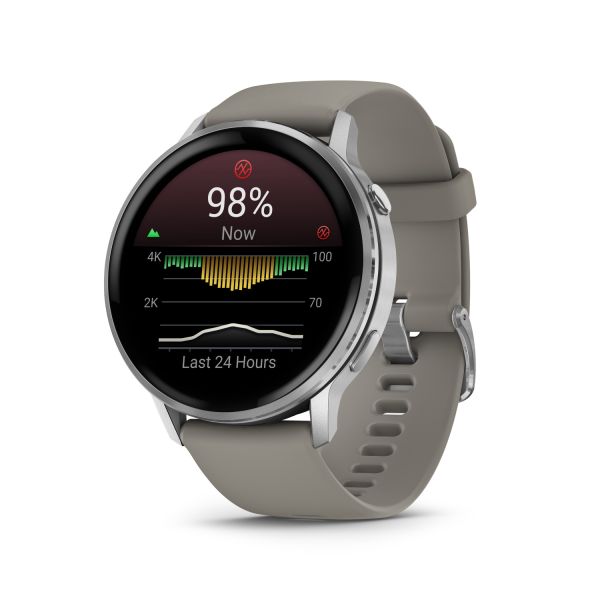Montre Garmin Venu 4 - 45 mm Silver Bracelet en silicone Gris