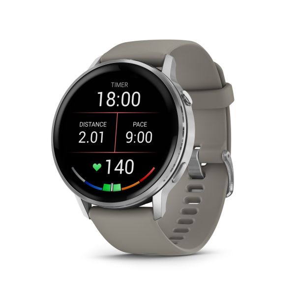 Montre Garmin Venu 4 - 45 mm Silver Bracelet en silicone Gris