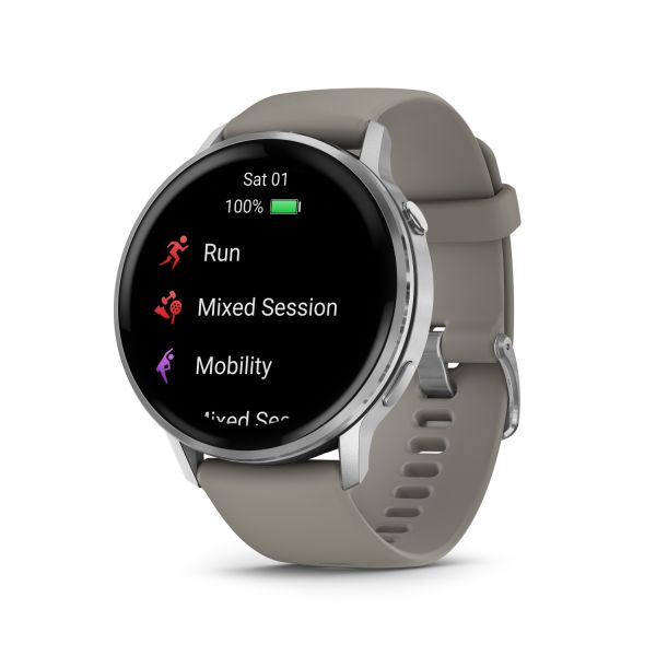 Montre Garmin Venu 4 - 45 mm Silver Bracelet en silicone Gris