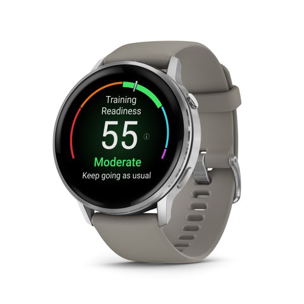 Montre Garmin Venu 4 - 45 mm Silver Bracelet en silicone Gris