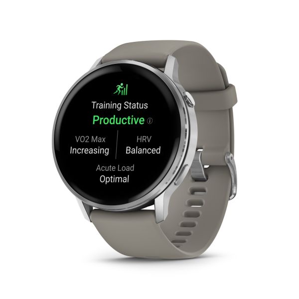 Montre Garmin Venu 4 - 45 mm Silver Bracelet en silicone Gris