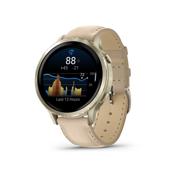 Montre Garmin Venu 4 - 41 mm Lunar Gold bracelet cuir beige + silicone ivoire