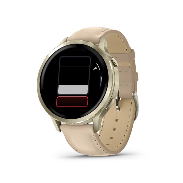 Montre Garmin Venu 4 - 41 mm Lunar Gold bracelet cuir beige + silicone ivoire