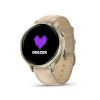 Montre Garmin Venu 4 - 41 mm Lunar Gold bracelet cuir beige + silicone ivoire