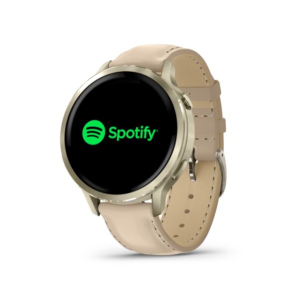 Montre Garmin Venu 4 - 41 mm Lunar Gold bracelet cuir beige + silicone ivoire