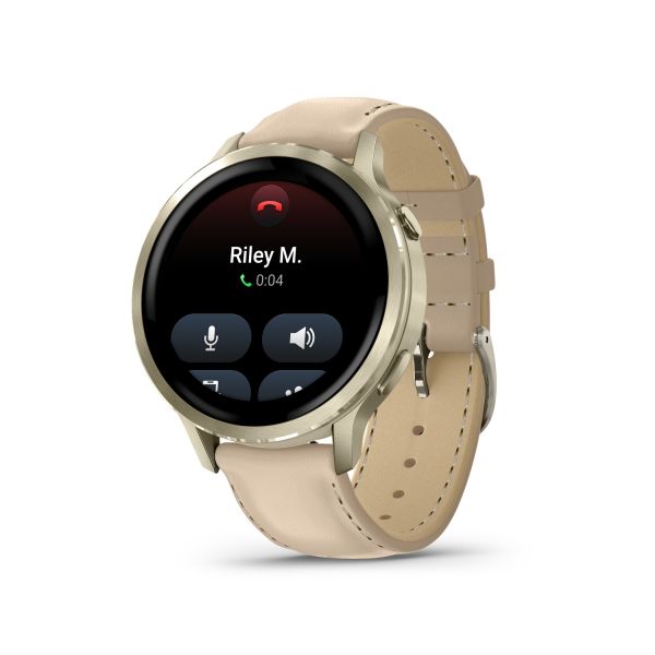 Montre Garmin Venu 4 - 41 mm Lunar Gold bracelet cuir beige + silicone ivoire