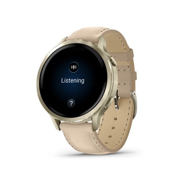 Montre Garmin Venu 4 - 41 mm Lunar Gold bracelet cuir beige + silicone ivoire