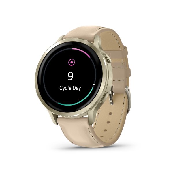 Montre Garmin Venu 4 - 41 mm Lunar Gold bracelet cuir beige + silicone ivoire
