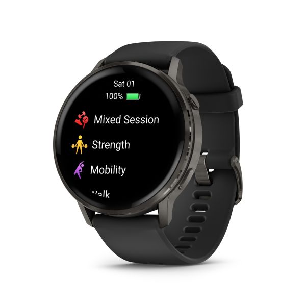 Montre Garmin Venu 4 - 45 mm Gray Bracelet en silicone Noir