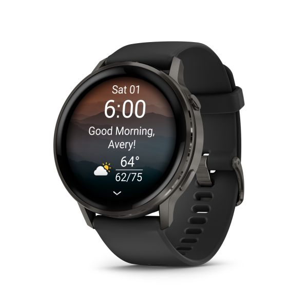 Montre Garmin Venu 4 - 45 mm Gray Bracelet en silicone Noir