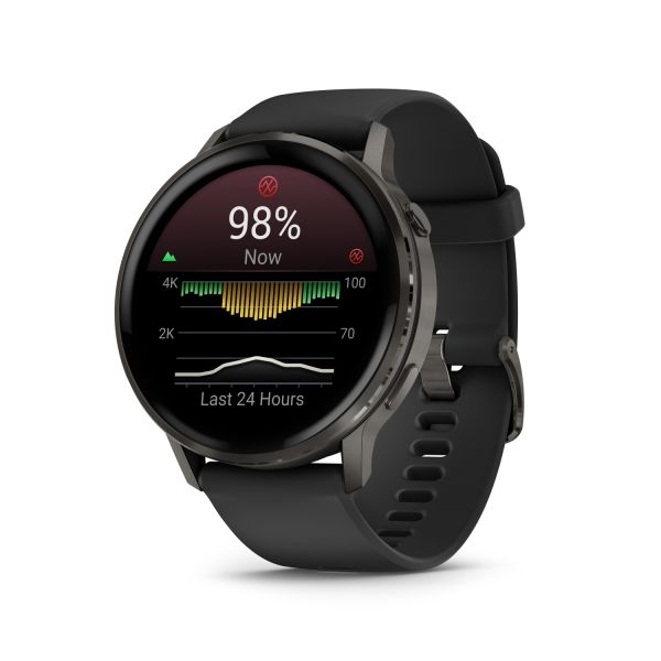 Montre Garmin Venu 4 - 45 mm Gray Bracelet en silicone Noir