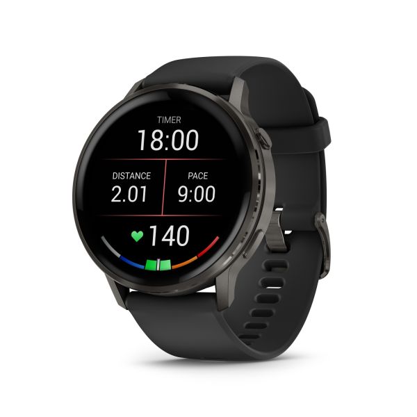 Montre Garmin Venu 4 - 45 mm Gray Bracelet en silicone Noir