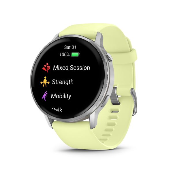 Montre Garmin Venu 4 - 45 mm Silver Bracelet en silicone jaune citron