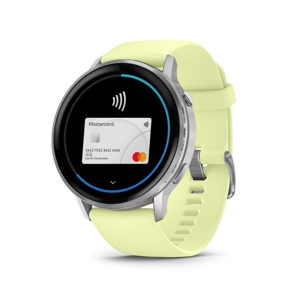 Montre Garmin Venu 4 - 45 mm Silver Bracelet en silicone jaune citron