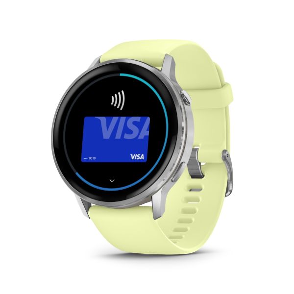 Montre Garmin Venu 4 - 45 mm Silver Bracelet en silicone jaune citron