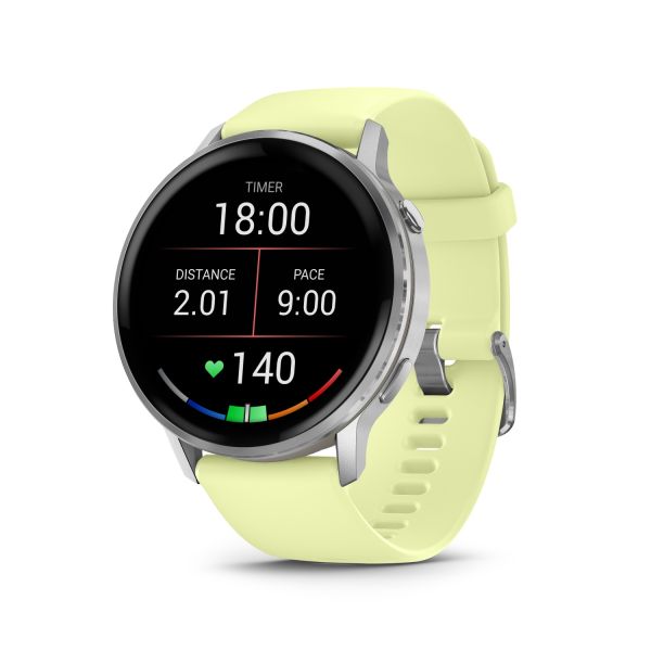 Montre Garmin Venu 4 - 45 mm Silver Bracelet en silicone jaune citron
