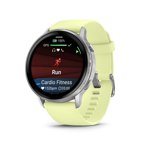 Montre Garmin Venu 4 - 45 mm Silver Bracelet en silicone jaune citron