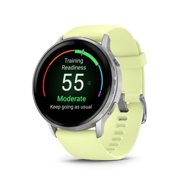 Montre Garmin Venu 4 - 45 mm Silver Bracelet en silicone jaune citron