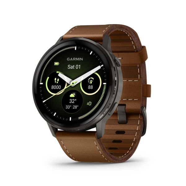 Montre Garmin Venu 3 Black bracelet cuir noir