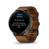 Montre Garmin Venu 4 - 45 mm Gray bracelet cuir marron + silicone noir