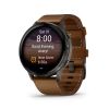 Montre Garmin Venu 4 - 45 mm Gray bracelet cuir marron + silicone noir