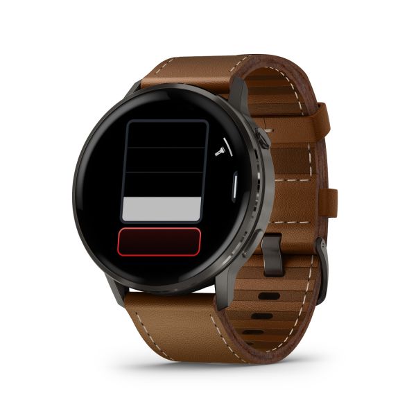 Montre Garmin Venu 4 - 45 mm Gray bracelet cuir marron + silicone noir