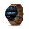 Montre Garmin Venu 4 - 45 mm Gray bracelet cuir marron + silicone noir