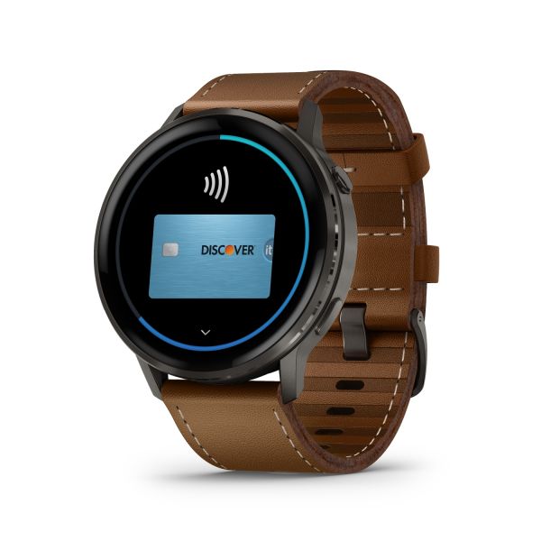 Montre Garmin Venu 4 - 45 mm Gray bracelet cuir marron + silicone noir