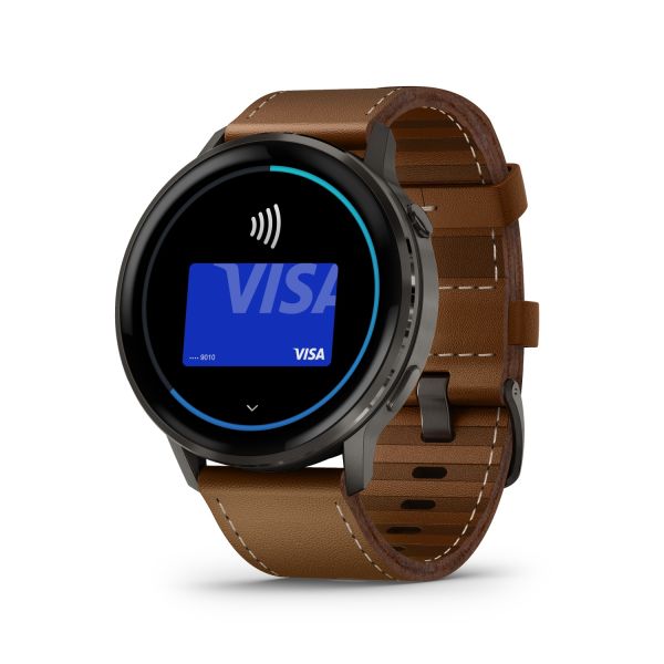 Montre Garmin Venu 4 - 45 mm Gray bracelet cuir marron + silicone noir