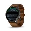 Montre Garmin Venu 4 - 45 mm Gray bracelet cuir marron + silicone noir