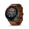 Montre Garmin Venu 4 - 45 mm Gray bracelet cuir marron + silicone noir
