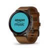 Montre Garmin Venu 4 - 45 mm Gray bracelet cuir marron + silicone noir