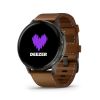 Montre Garmin Venu 4 - 45 mm Gray bracelet cuir marron + silicone noir