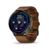 Montre Garmin Venu 4 - 45 mm Gray bracelet cuir marron + silicone noir