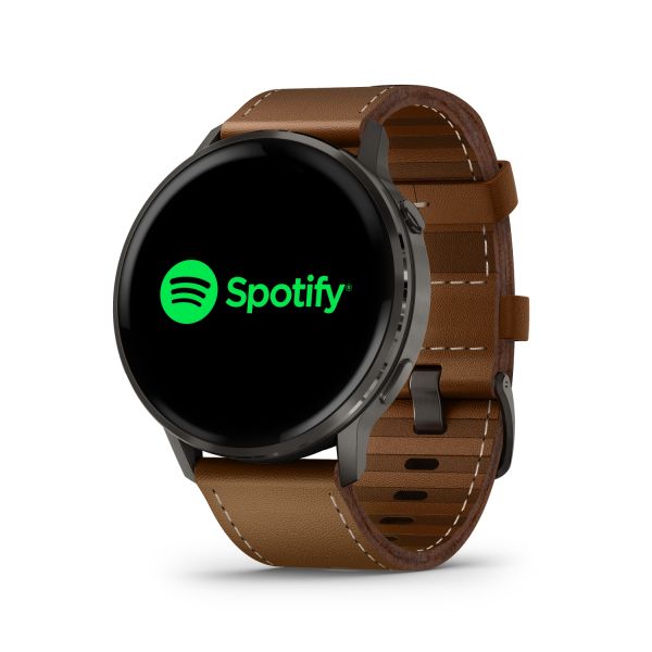 Montre Garmin Venu 4 - 45 mm Gray bracelet cuir marron + silicone noir