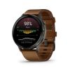 Montre Garmin Venu 4 - 45 mm Gray bracelet cuir marron + silicone noir
