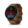 Montre Garmin Venu 4 - 45 mm Gray bracelet cuir marron + silicone noir