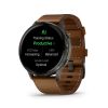 Montre Garmin Venu 4 - 45 mm Gray bracelet cuir marron + silicone noir