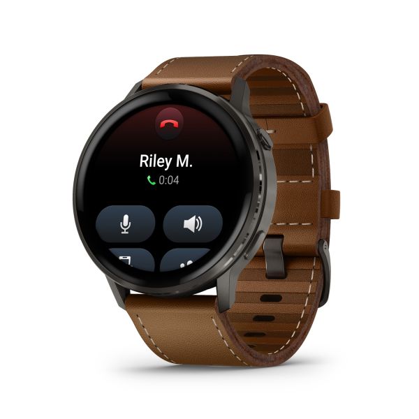 Montre Garmin Venu 4 - 45 mm Gray bracelet cuir marron + silicone noir