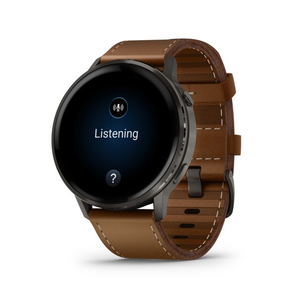 Montre Garmin Venu 4 - 45 mm Gray bracelet cuir marron + silicone noir