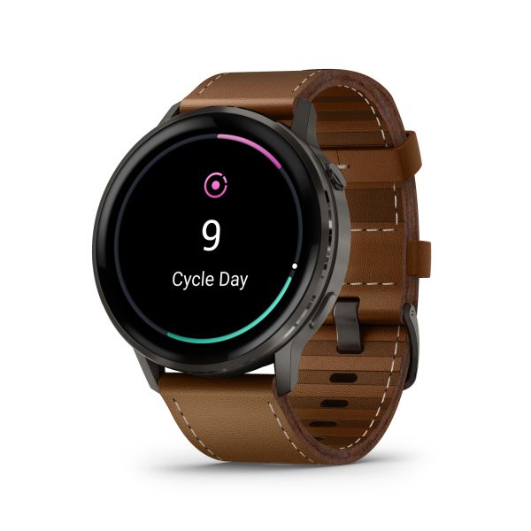 Montre Garmin Venu 4 - 45 mm Gray bracelet cuir marron + silicone noir